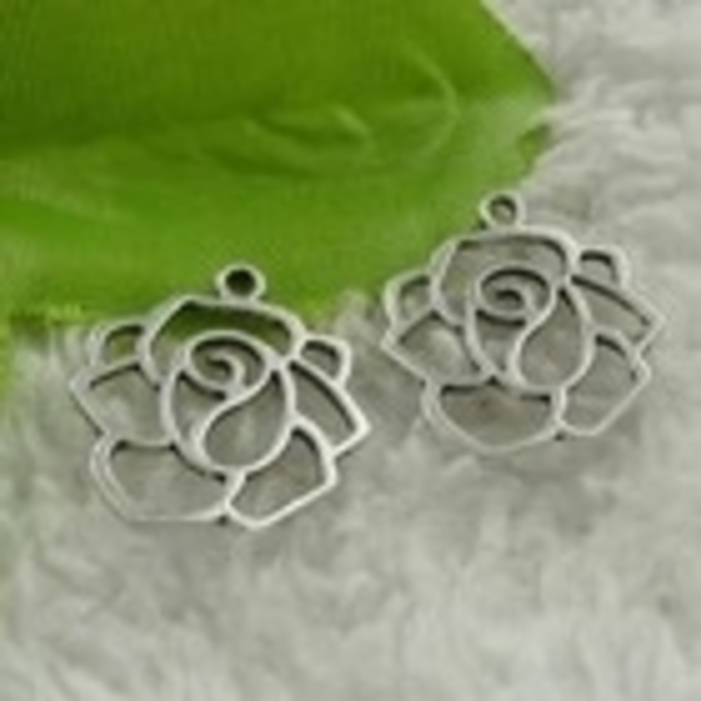 Elegant Silver Plated Rose Charms 20pcs 21x18mm